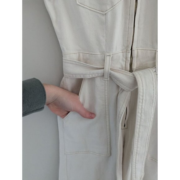 Good American Utility White Denim Belted Short Sleeve Jumpsuit Women's Size 0 - Picture 7 of 12